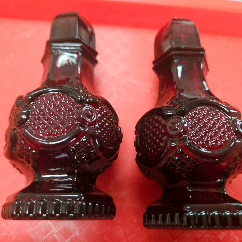 VINTAGE AVON CAPE COD RUBY RED GLASS SALT AND PEPPER SHAKERS